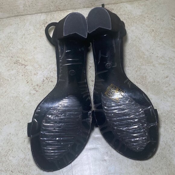 Black Suede Ankle Strap Block Heel Sandals With Adjustable Buckle Casual Comfort - Picture 7 of 7